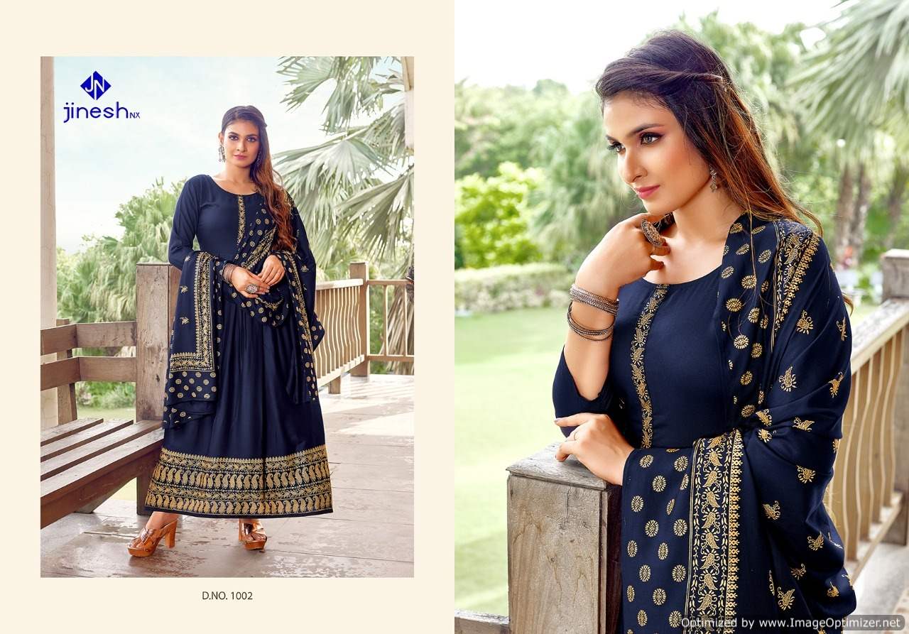 Jinesh Nx Akansha 1 Heavy Designer Festive Wear Kurti With Bottom And Dupatta Ready Made Collection